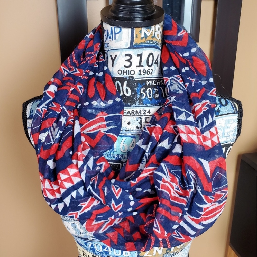 NFL New England Patriots Sheer Infinity Scarf Red/White/Navy Blue w/Team Logo